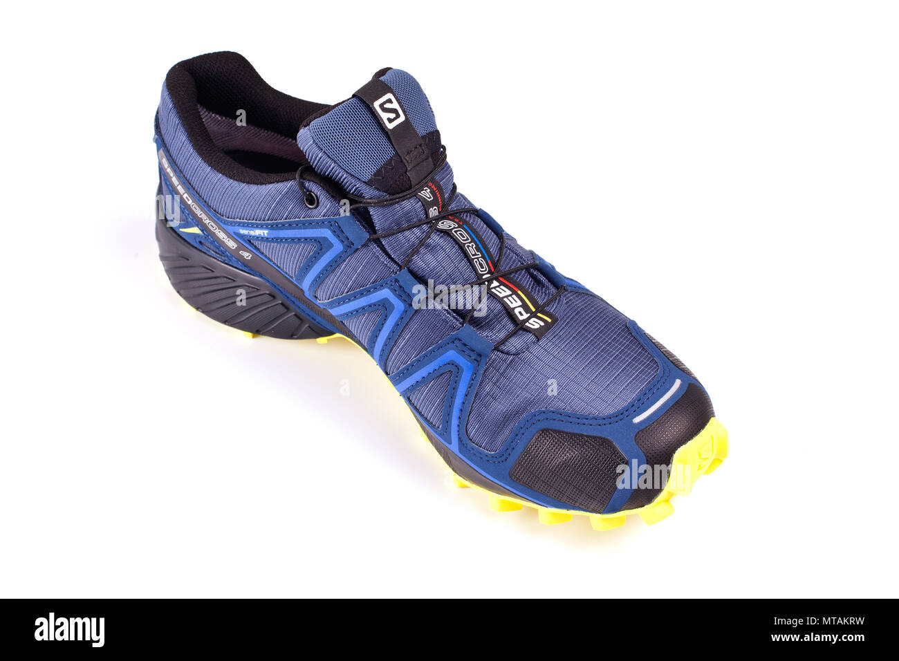 Kyiv, Ukraine, 28 October 2017- Salomon Speedcross 4 GTX sports shoes on  white background. The Salomon Group is a famous sports equipment  manufacturin Stock Photo - Alamy