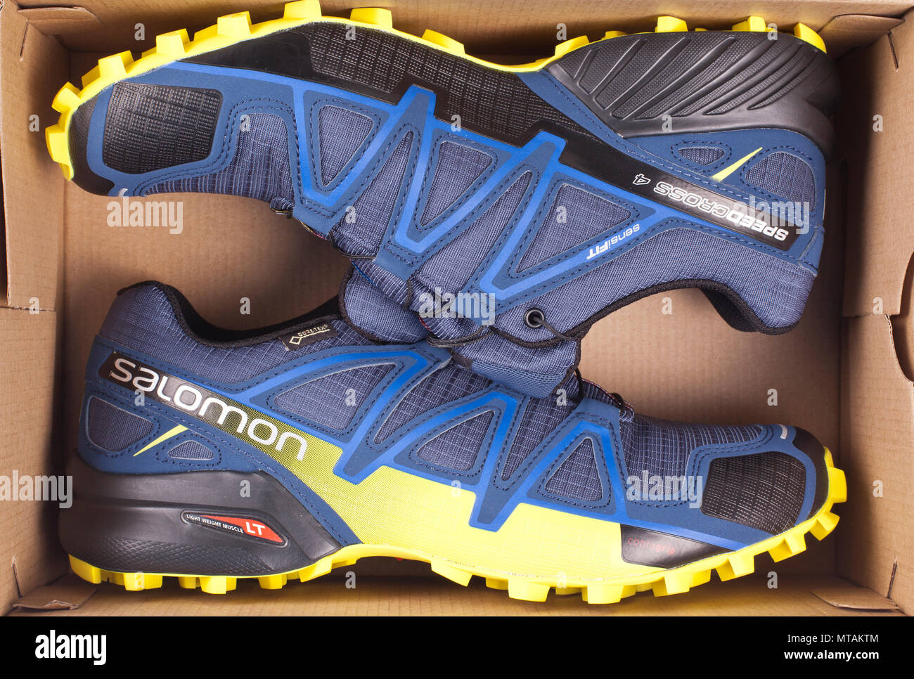 Kyiv, Ukraine, 28 October 2017- Salomon Speedcross 4 GTX sports shoes on  white background. The Salomon Group is a famous sports equipment  manufacturin Stock Photo - Alamy