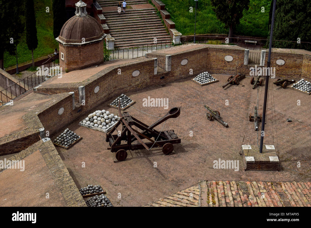 Roman catapult - view from above at Sant'Angelo Castle Italy Stock Photo