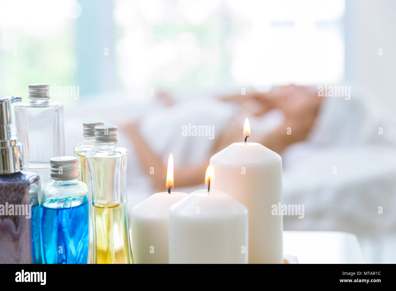 Beauty skin care Spa and Massage relax after work with blur two woman background. Stock Photo