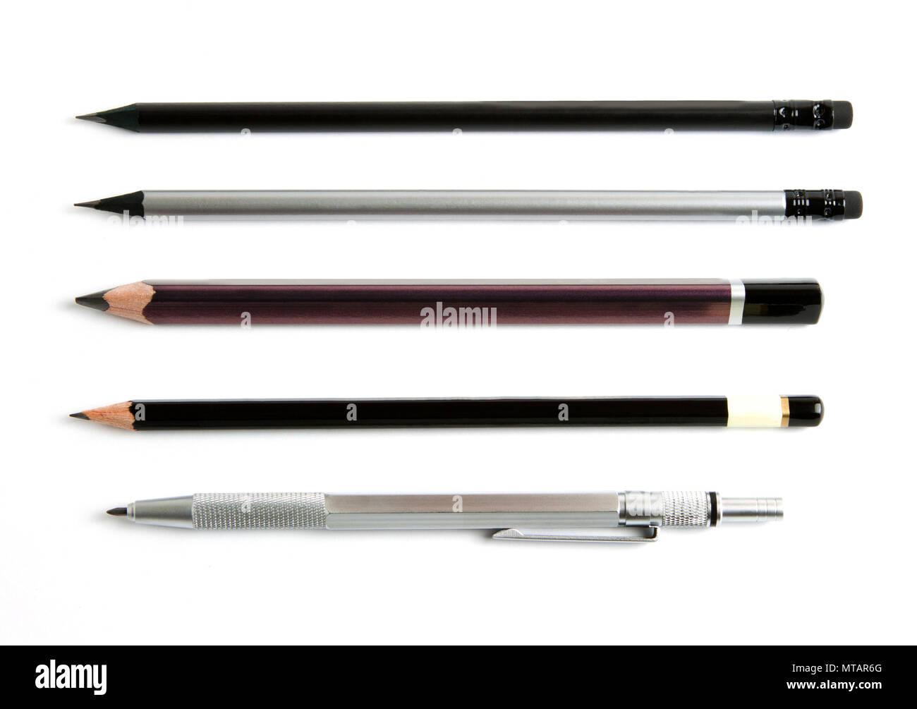 lead pencils isolated on white, several pencils, mechanical pencil