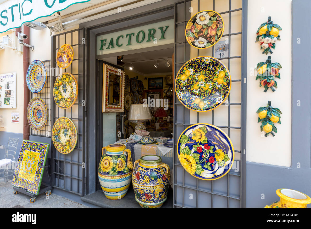 Ravello, Italy - June 16, 2017: Ceramics shop in the main square of Ravello, Campania, Italy Stock Photo