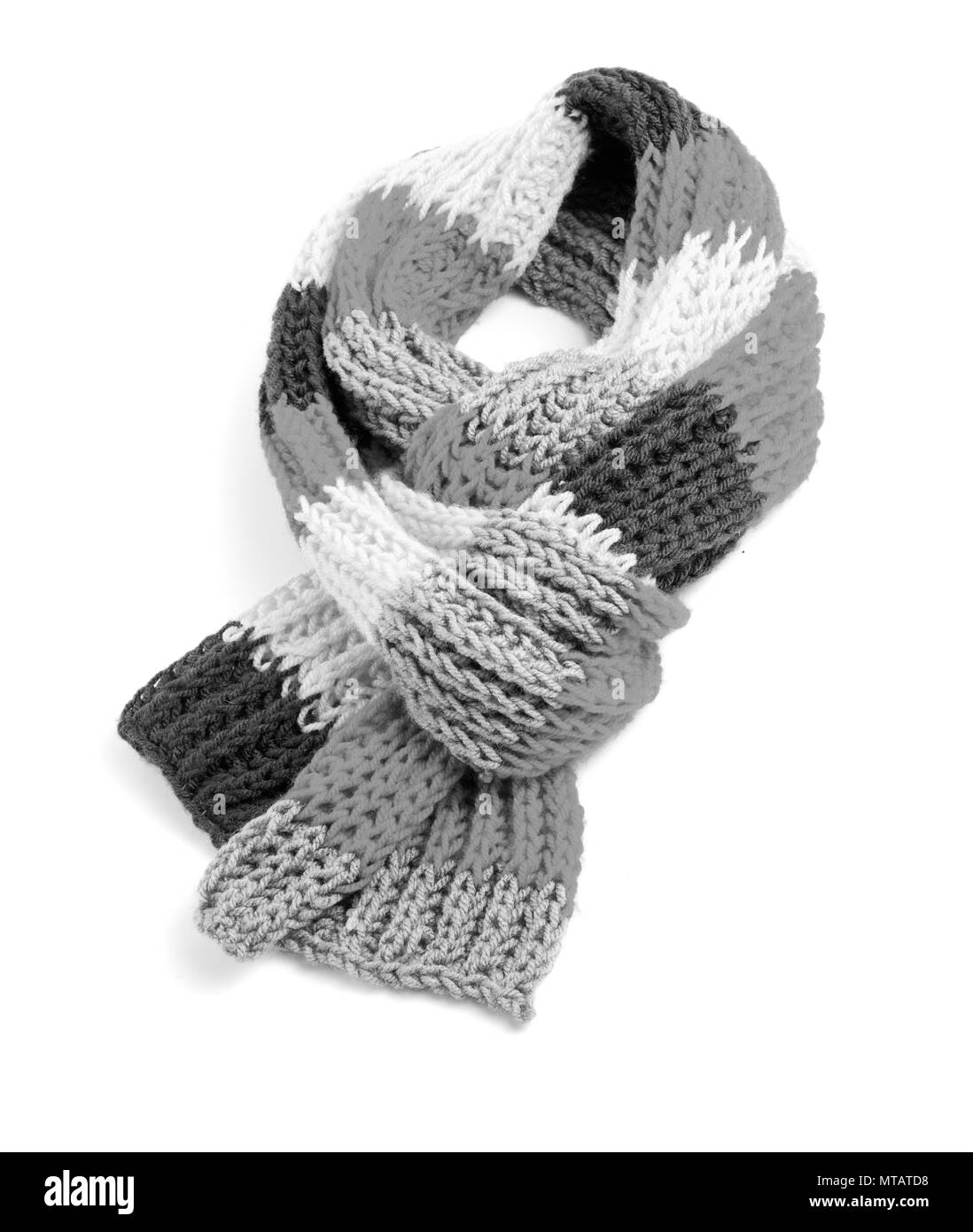 Black and white striped scarf isolated on a white background Stock Photo