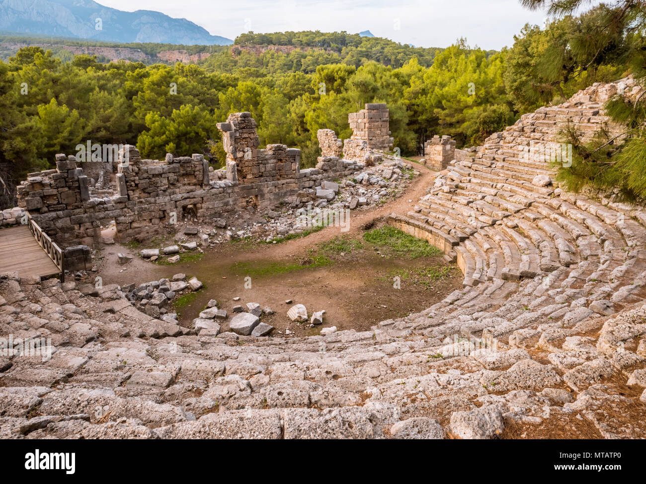 Stone amphitheater in ancient city Phaselis Faselis Historical landmark of Turkey Stock Photo