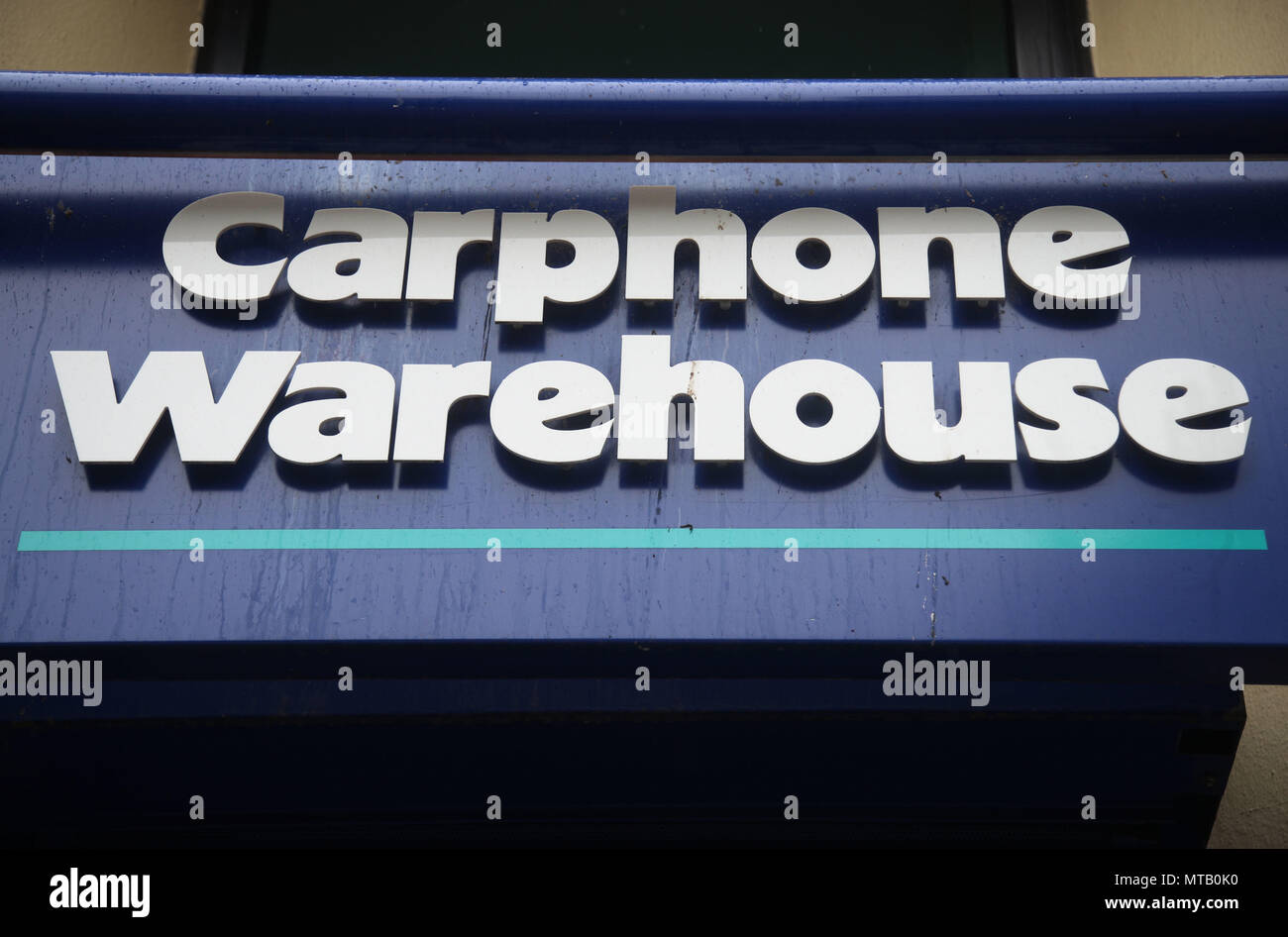 A Carphone Warehouse store sign on Oxford Street, central London, as Dixons Carphone has said that it will shut 92 Carphone Warehouse standalone stores over the next 12 months as it grapples with changing consumer habits. Stock Photo