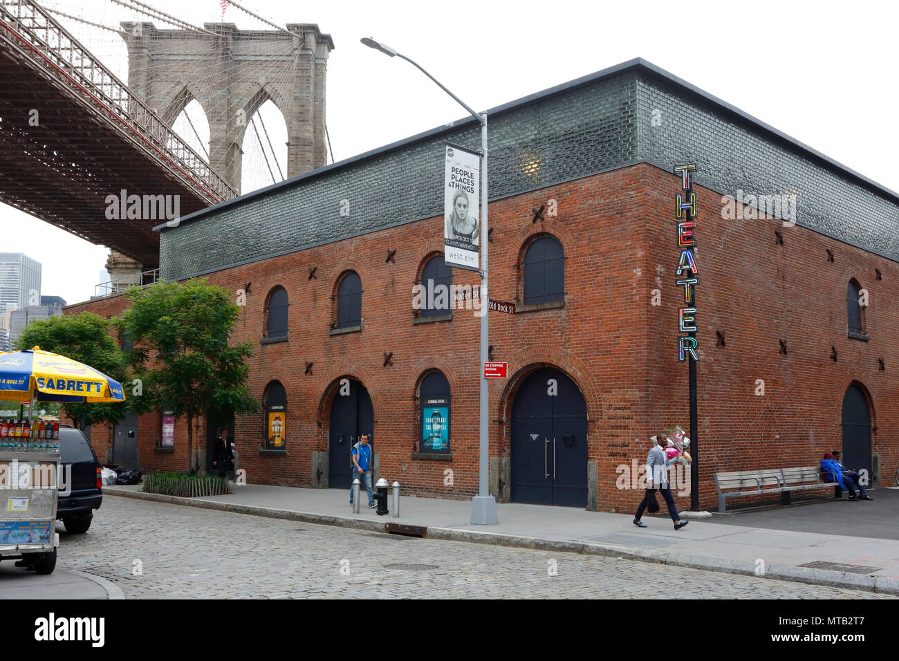 St. Ann's Warehouse, 45 Water St, Brooklyn, NY. exterior storefront of a theater in a restored historic warehouse Stock Photo
