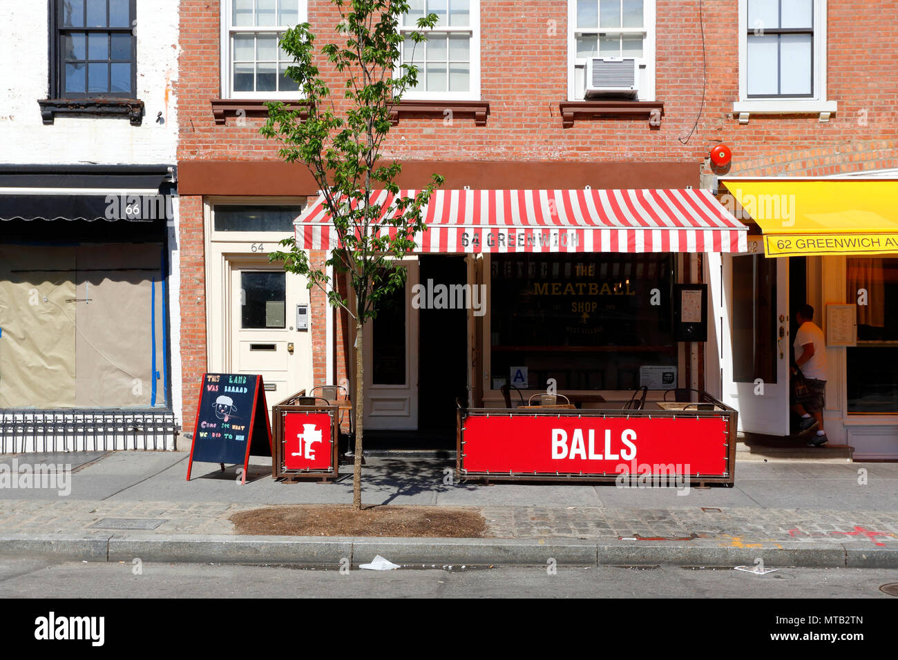 The Meatball Shop, 64 Greenwich Ave, New York, NY. exterior storefront of an italian restaurant in the Greenwich Village neighborhood of Manhattan. Stock Photo