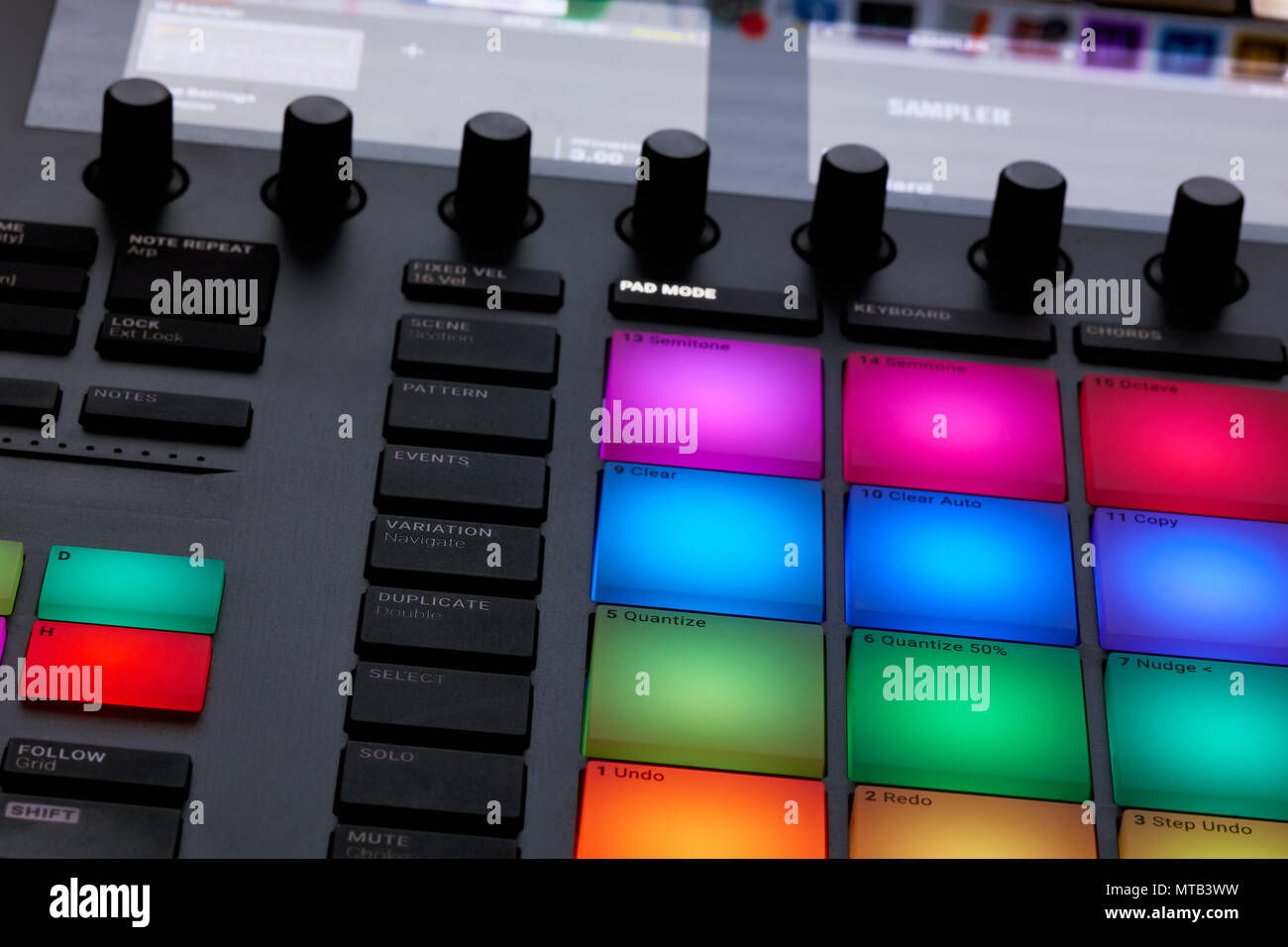 Close up view of professional studio sound recording device Stock Photo