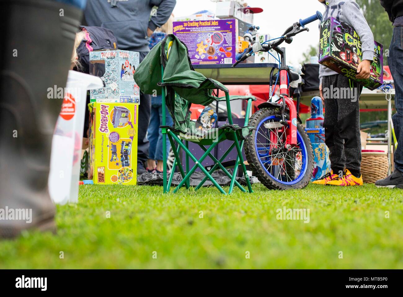 Items for sale at a car boot sale in Parkend, Gloucestershire, UK, May