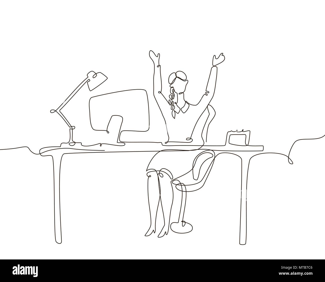 Office worker one line design style illustration Stock Vector Image