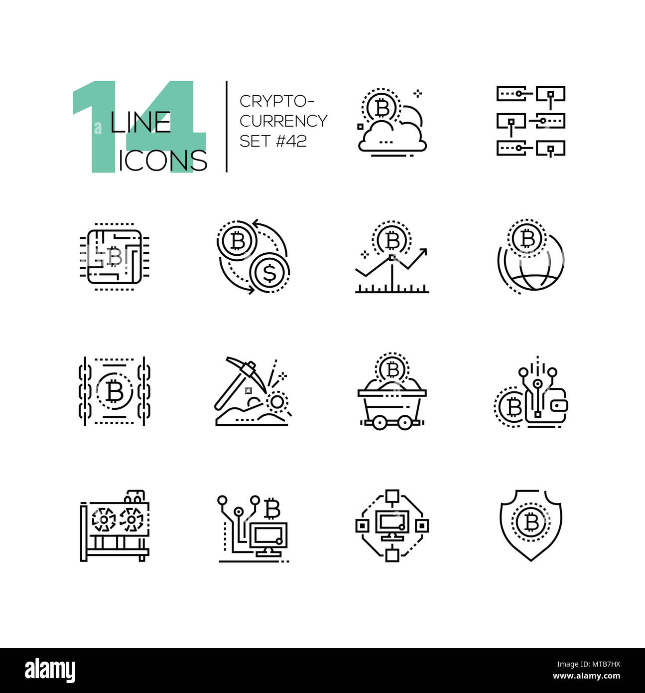 Cryptocurrency - set of line design style icons Stock Vector Image ...