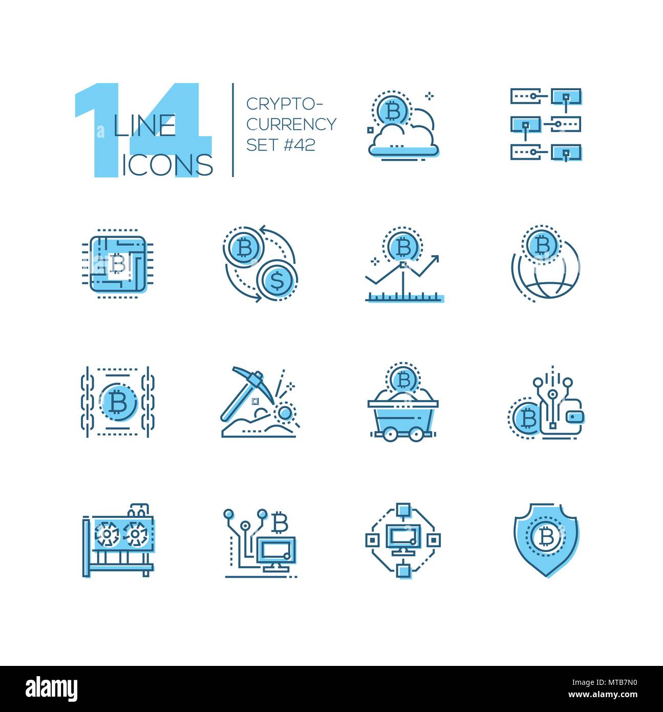Cryptocurrency - set of line design style icons Stock Vector Image ...