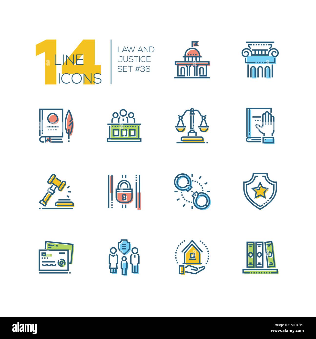 Law and justice - set of line design style icons Stock Vector Image ...