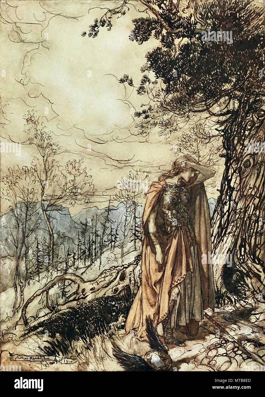 Rackham Arthur - the Ring of the Nibelung 26 - Brunnhilde Stands for a Long Time Dazed and Alarmed Stock Photo