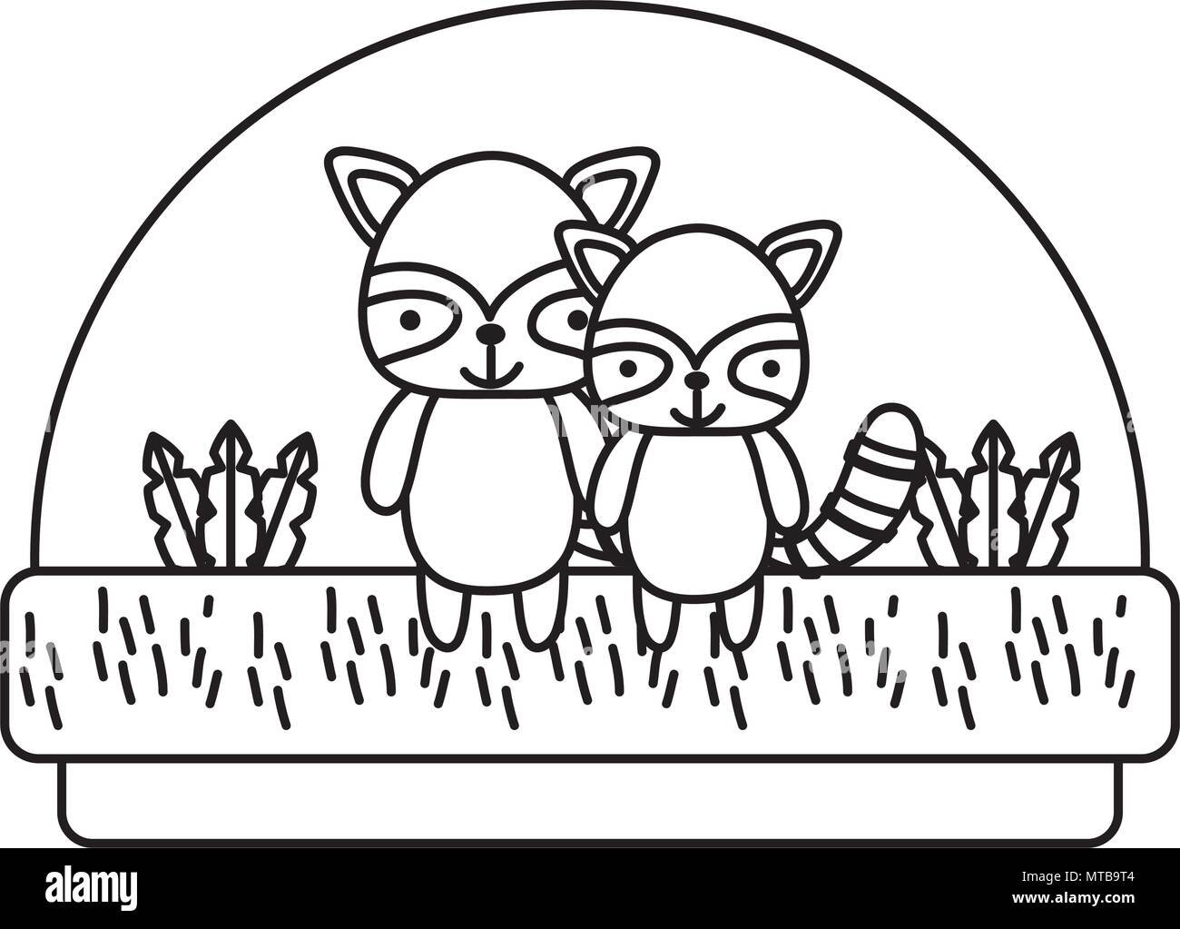 line couple raccoon cute animal in the countryside Stock Vector Image ...