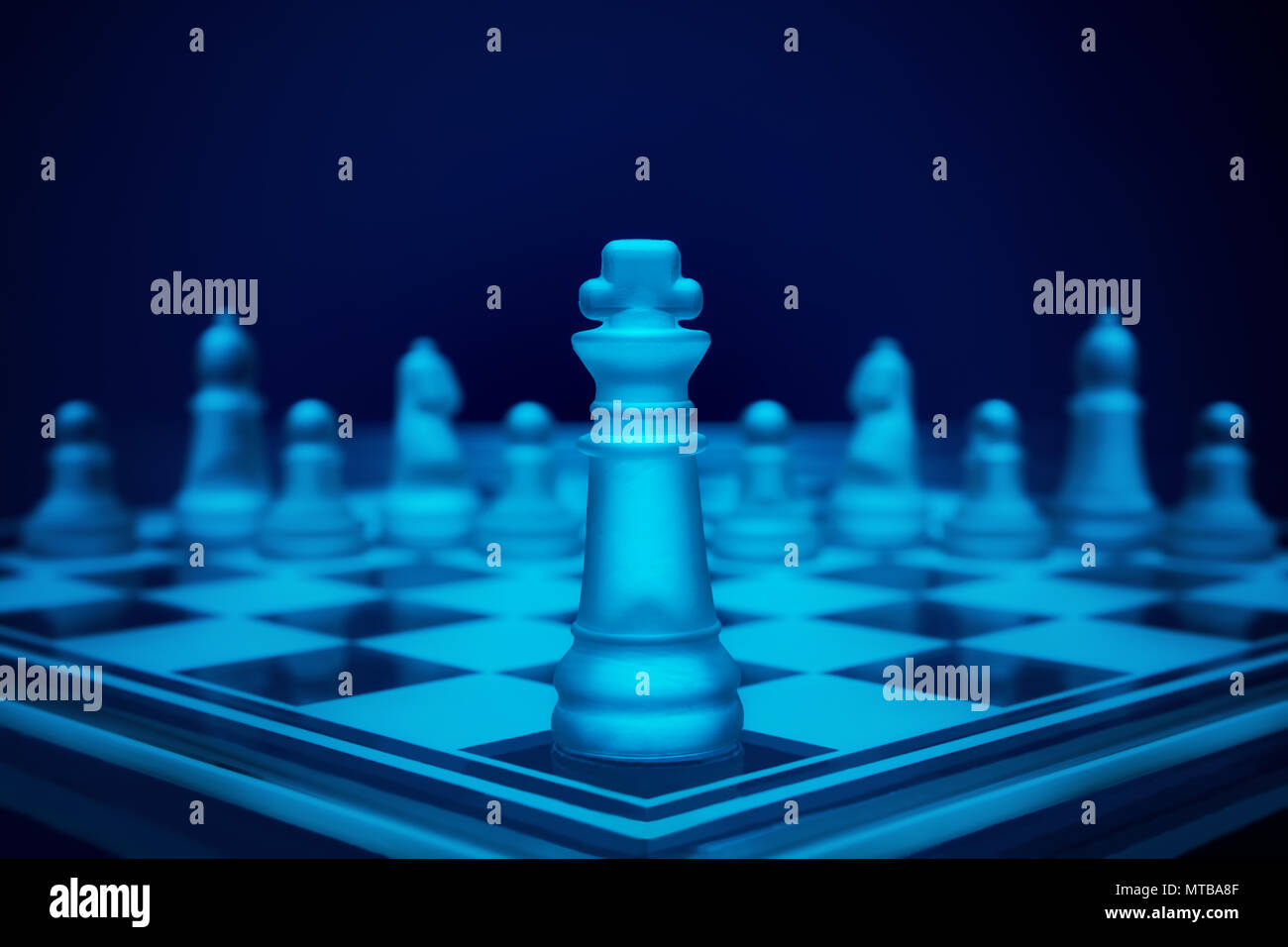 Chess game. King surrounded by pawns and knights. King against