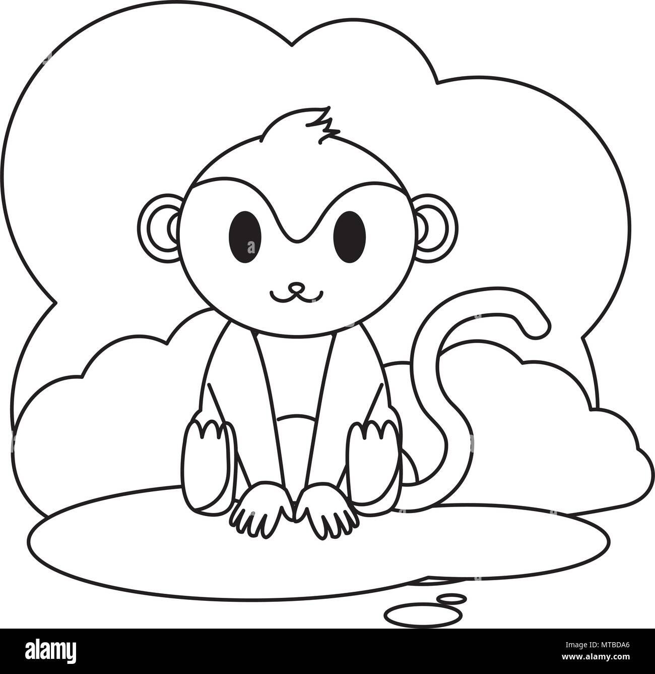 line cute monkey wild animal in the landscape Stock Vector Image & Art ...