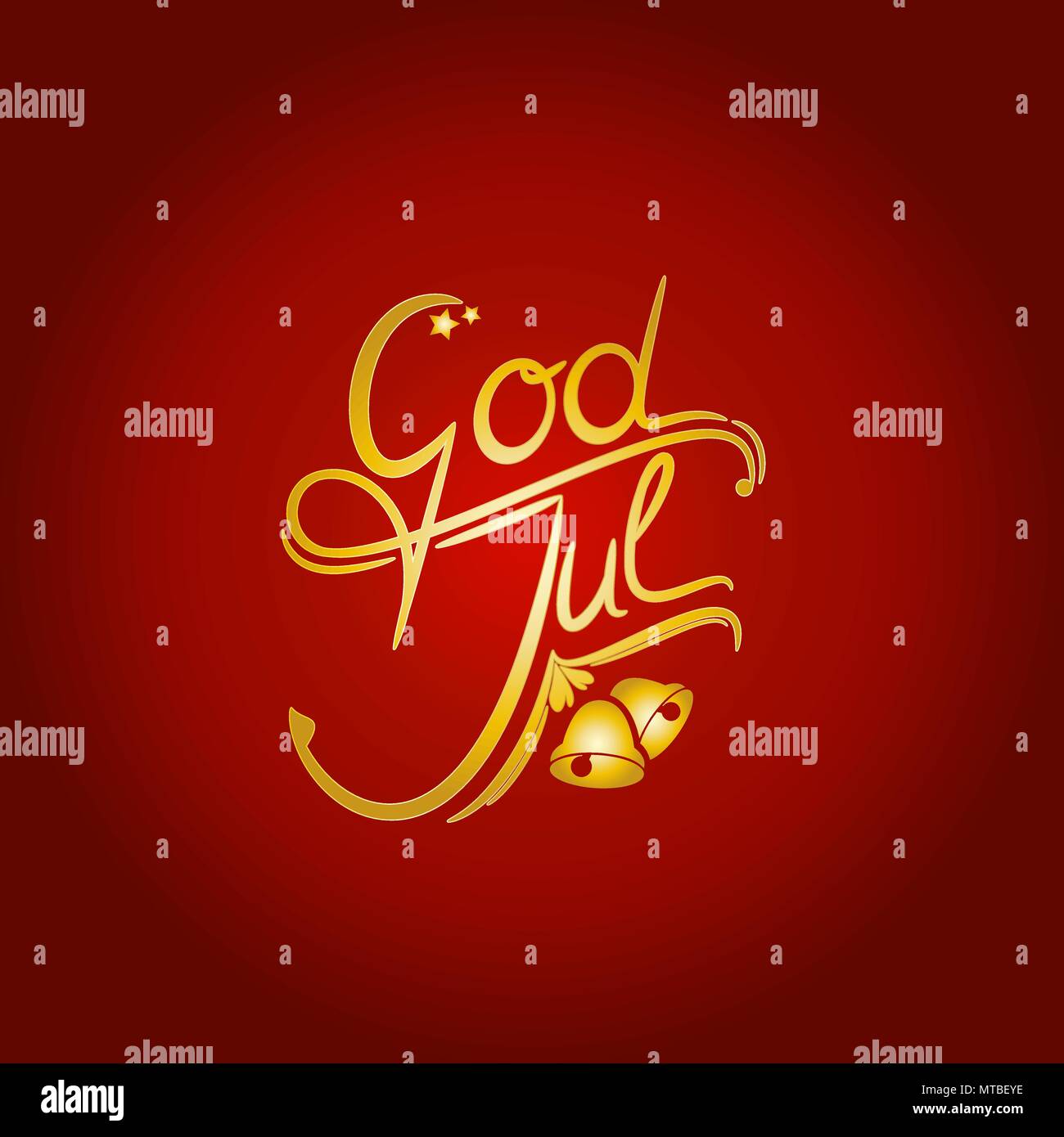God Jul, Golden Scandinavian words Merry Christmas on a red background, vector illustration
