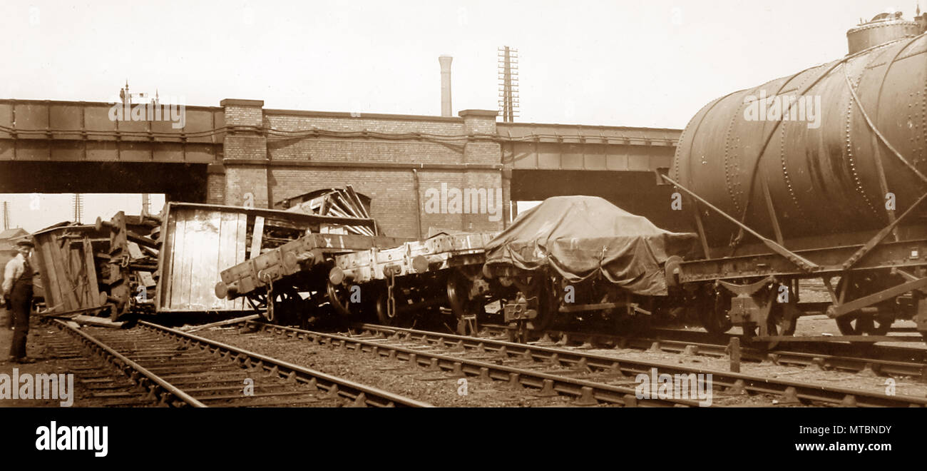 A railway accident, early 1900s Stock Photo
