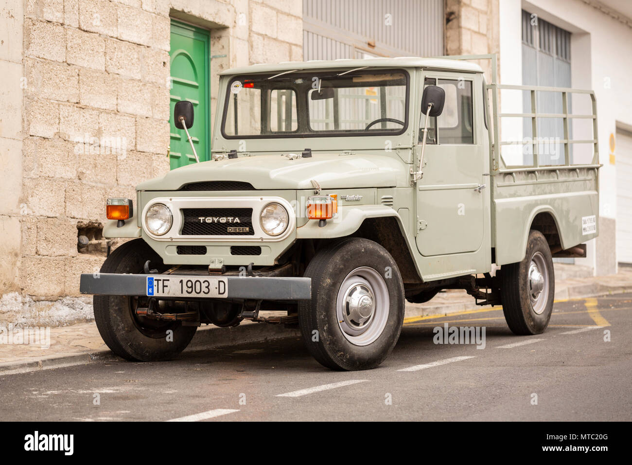 Toyota Diesel Land Cruiser pick up, open back, in immaculate condition,  with 1974 registration, Vilaflor, Canary Islands, Spain, Stock Photo