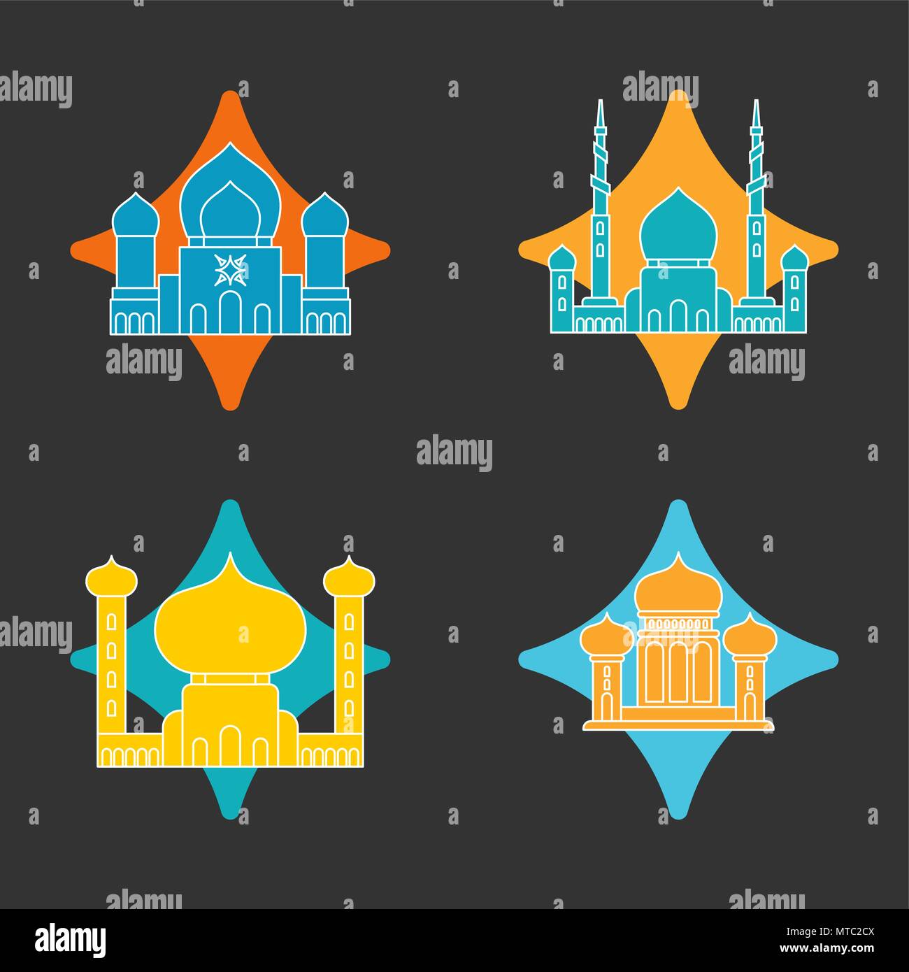 Mosque set Islamic religious building. Vector illustration for Muslim ...