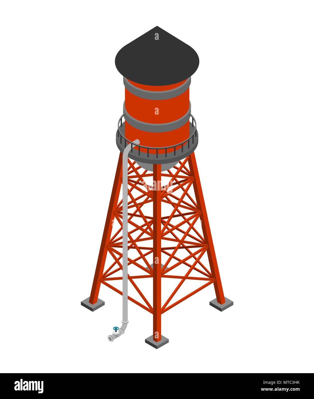 Water tower isometric isolated. Waterbearing tower. Vector