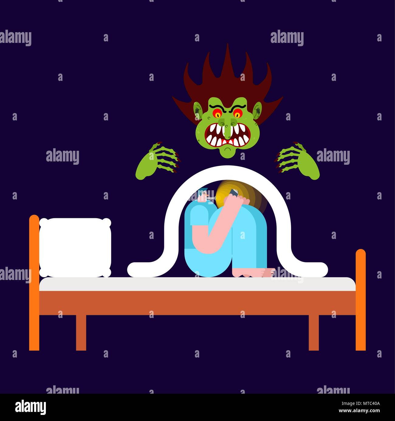 Nightmare Guy under blanket fears. Vector illustration Stock Vector Image & Art Alamy