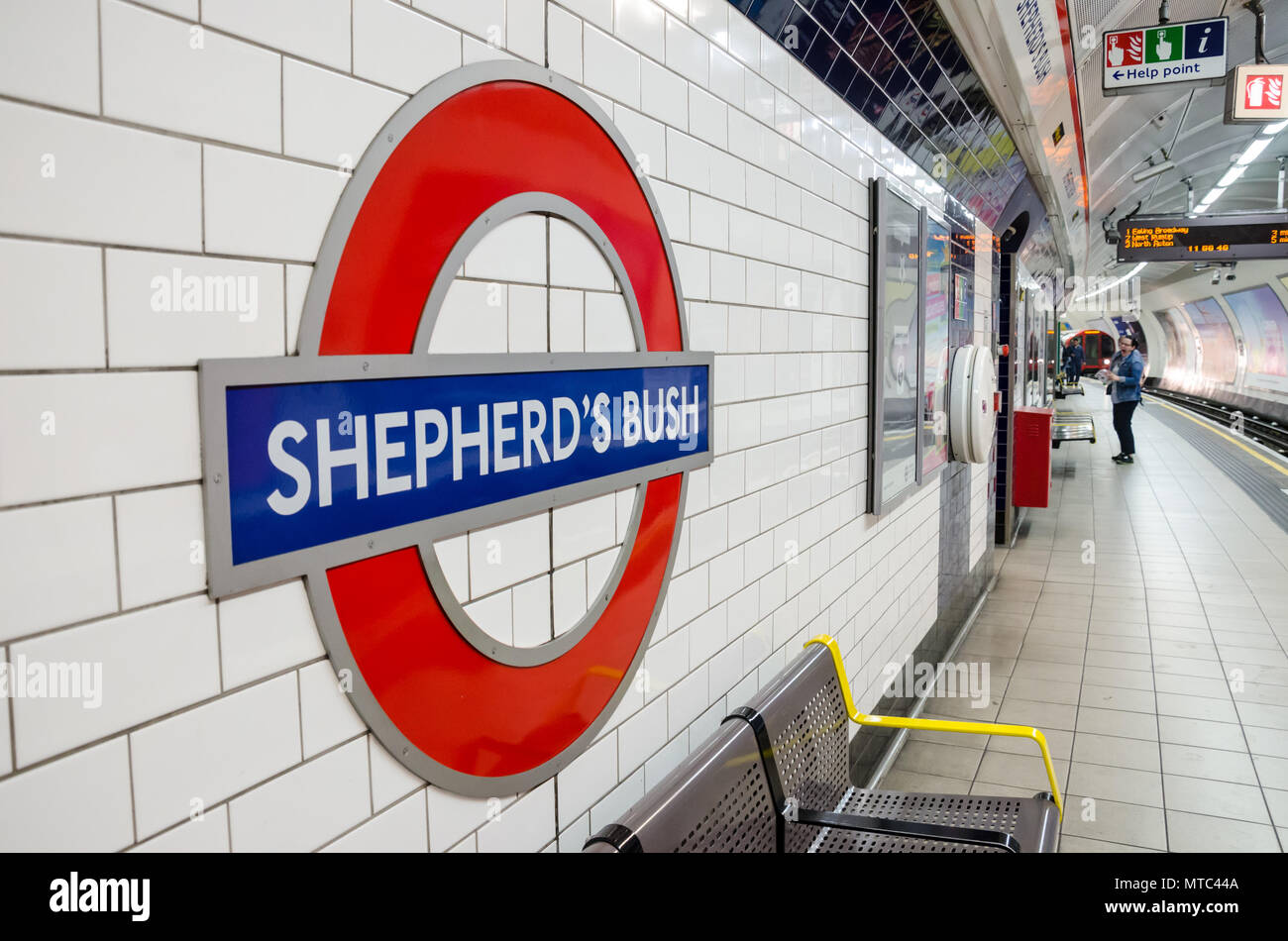 On the platform at Shepherds Bush London Underground Station. Stock Photo