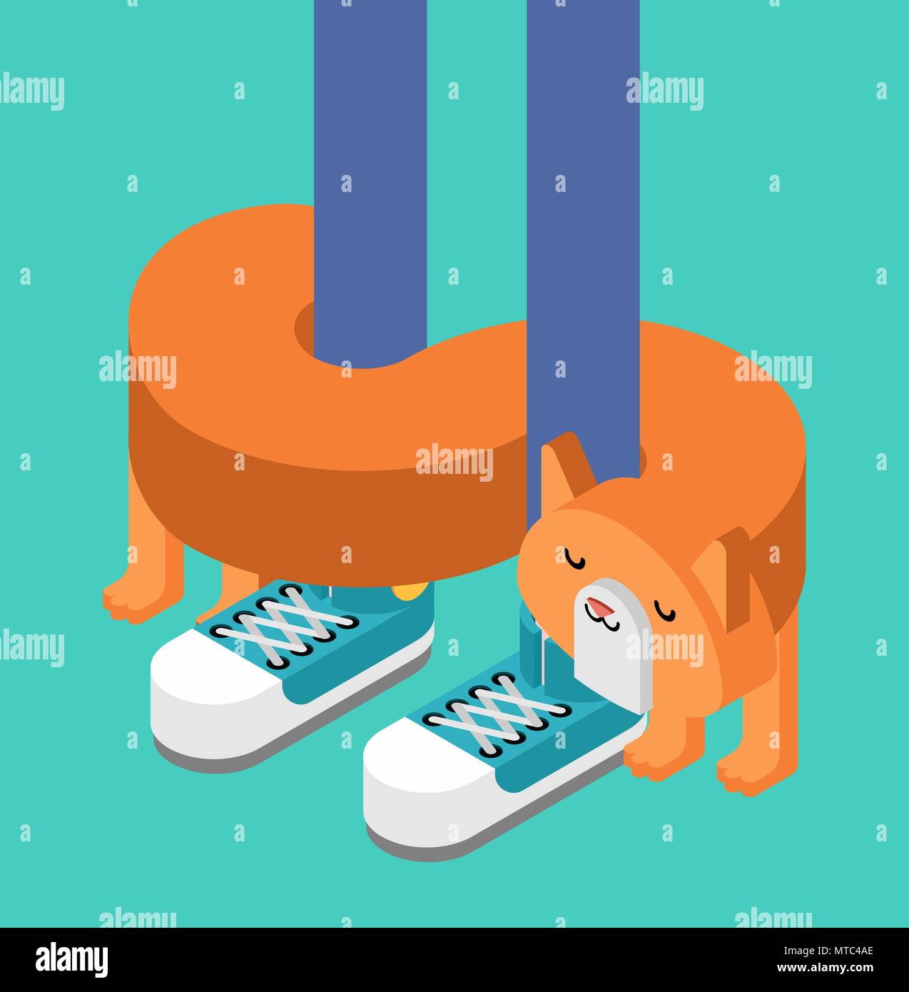 Cat rubs against legs Isometric. Pet Vector illustration Stock Vector