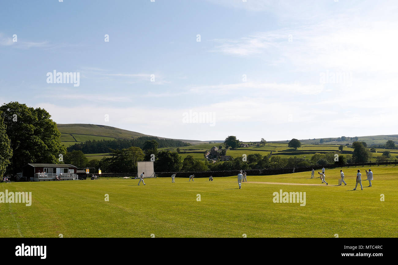 Lofthouse and Middlesmoor Cricket ground in the beautiful Nidd Valley, Nidderdale, North Yorkshire Stock Photo