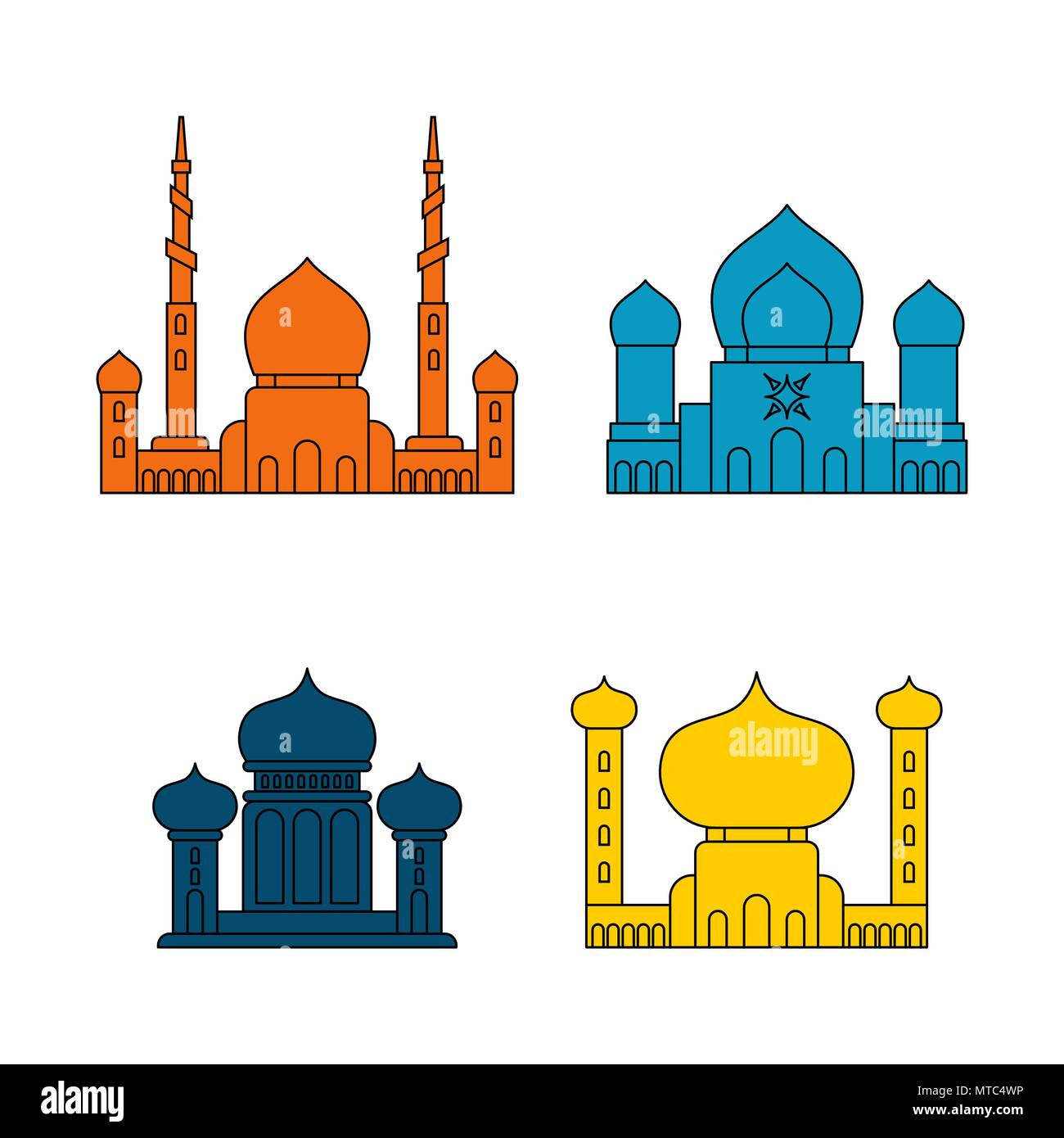 Mosque set Islamic religious building. Vector illustration for Muslim ...