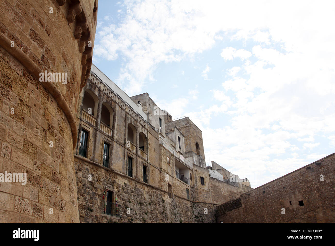 The Castle of Otranto - Corigliano d'Otranto, Apulia, Italy. A Baroque façade built during the 17th century with decorative corbels and anthropomorphi Stock Photo