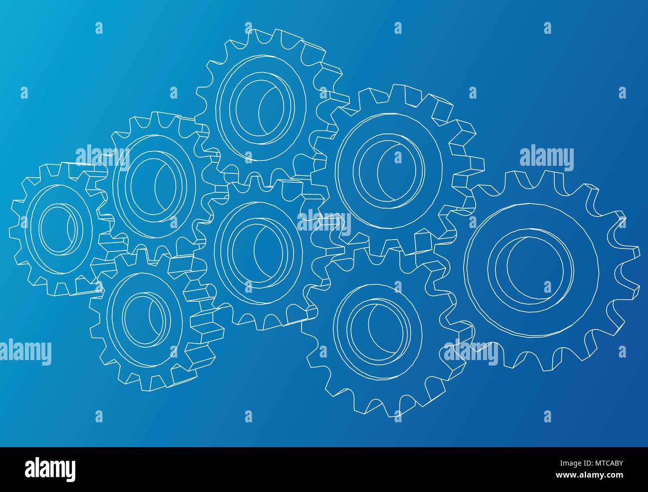 Gear sketch. Vector rendering of 3d. Wire-frame style Stock Vector