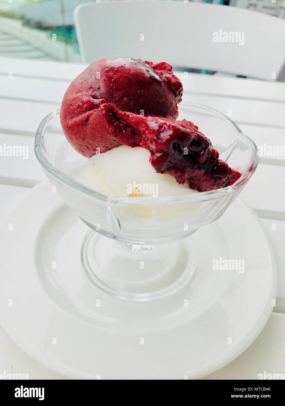 Organic Berry Sorbet Ice Cream Balls in Glass Cup Ready to Serve