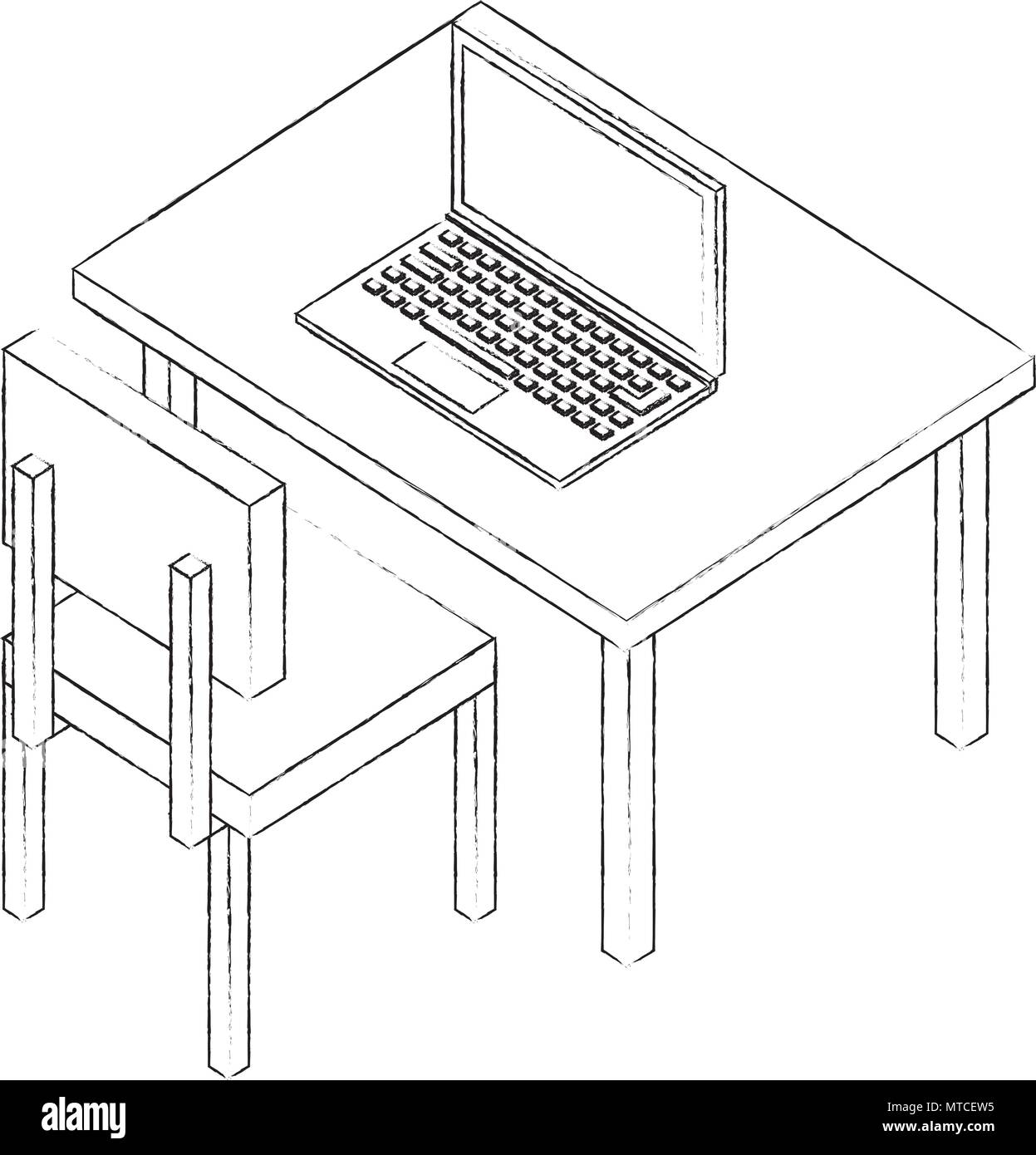 Chair With Table And Laptop Computer Isometric Icon Stock Vector