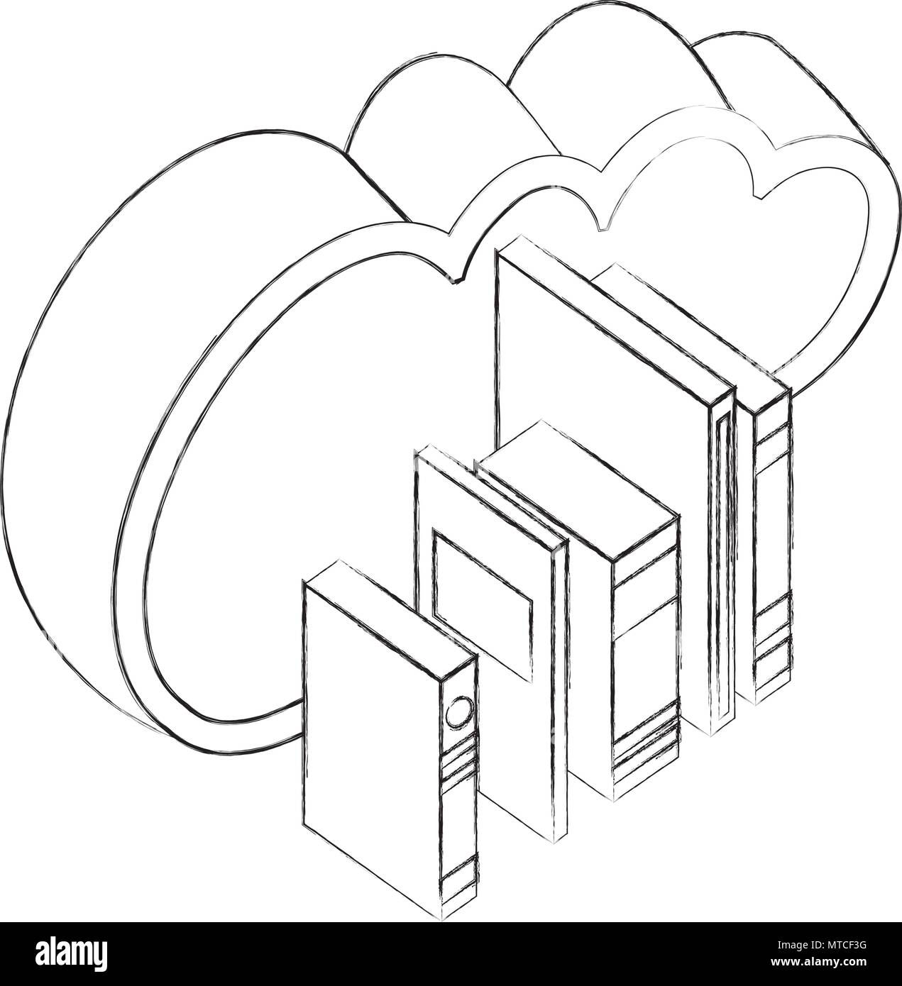 cloud computing with text books isometric icon Stock Vector
