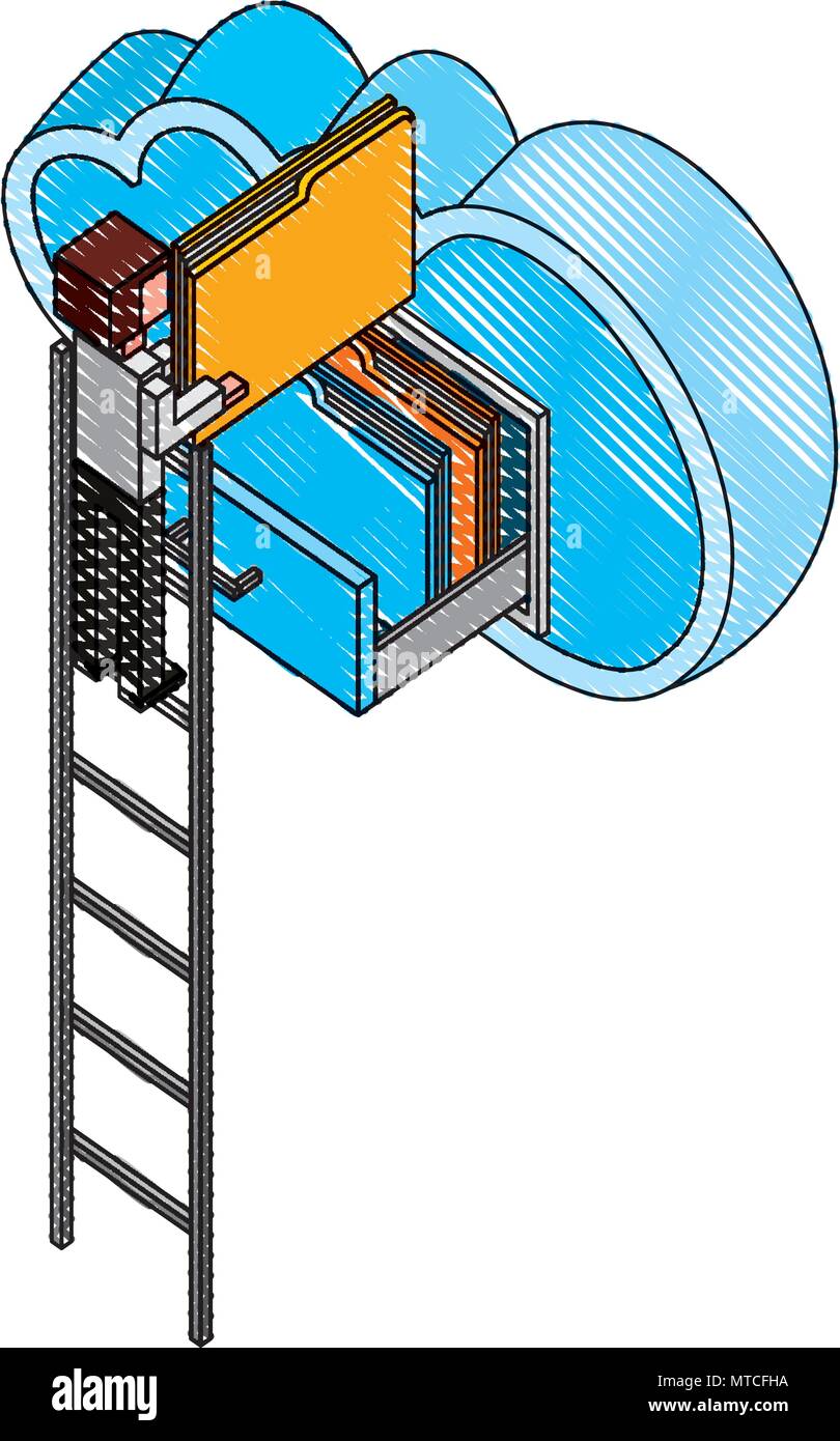 businessman climbing stairs and cloud computing isometric Stock Vector