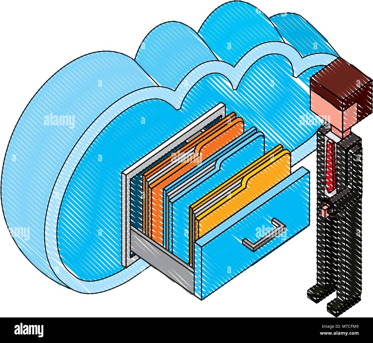 cloud computing with drawer and businessman isometric icon Stock Vector ...