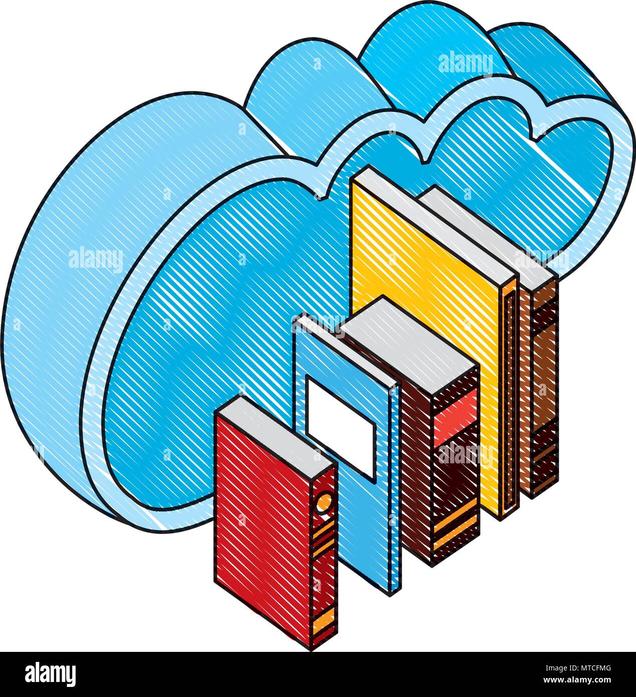 cloud computing with text books isometric icon Stock Vector