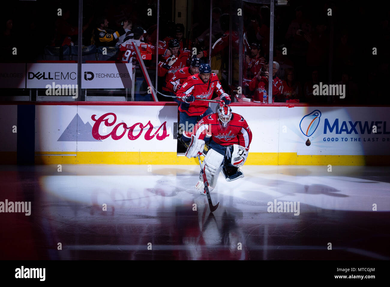 Capitals goaltender Braden Holtby (70), Capitals left wing Alex Ovechkin (8). Stock Photo