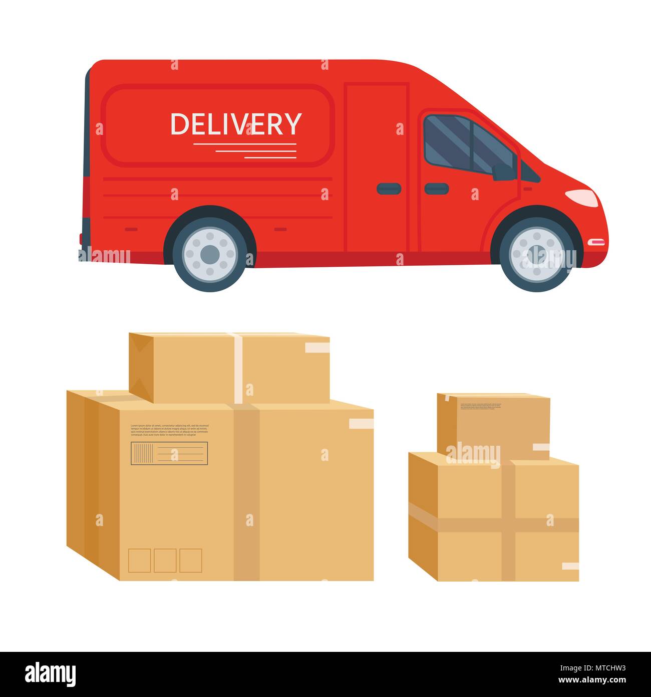 Flat style vector illustration delivery service concept. Truck with box container isolated on white background,  shop shipping. Vector flat conceptual Stock Vector