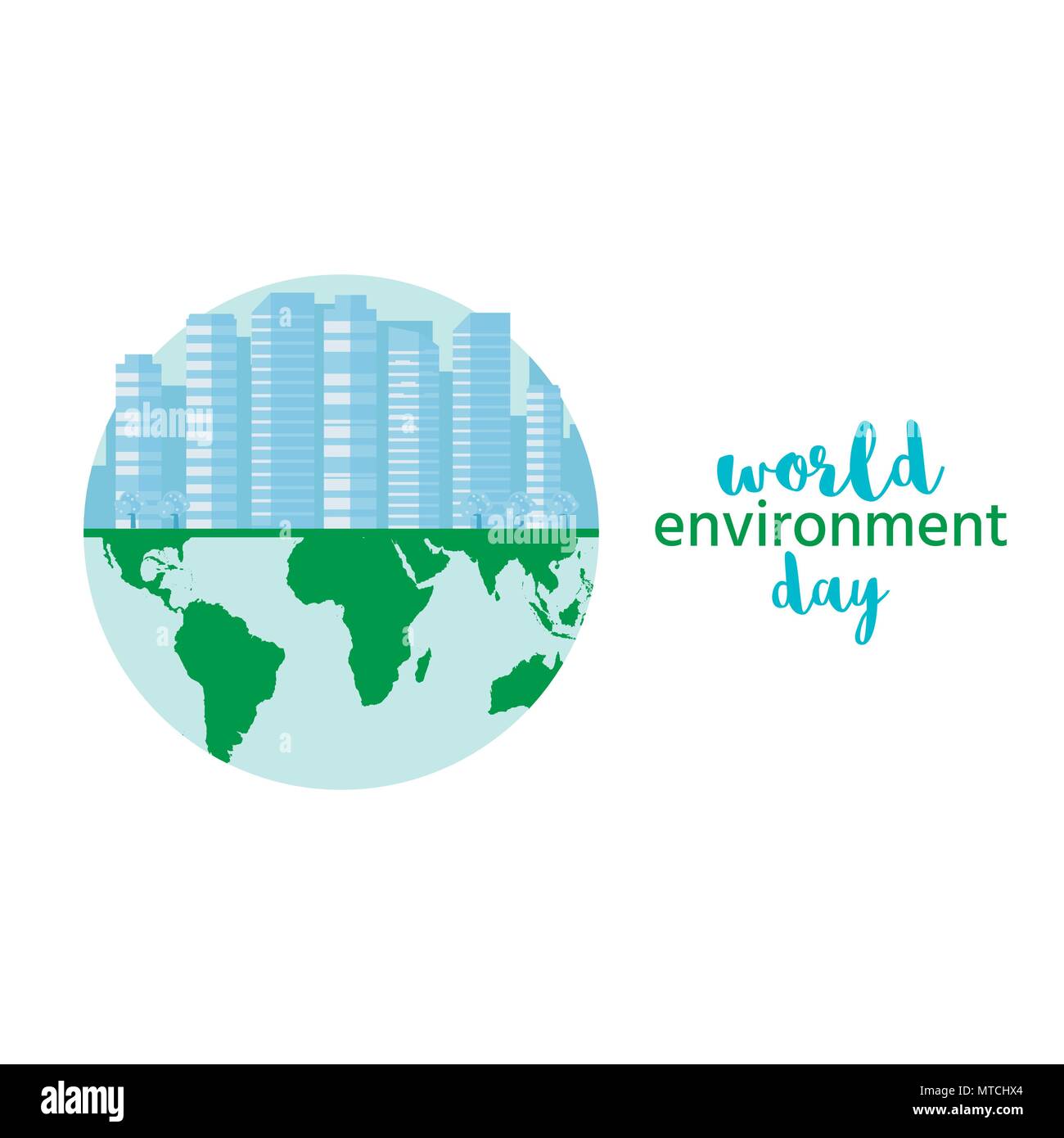 Happy World Environment Day Postcard With Green City Background Wind Turbine Eco Friendly Ecology Concept Save The Earth Stock Vector Image Art Alamy