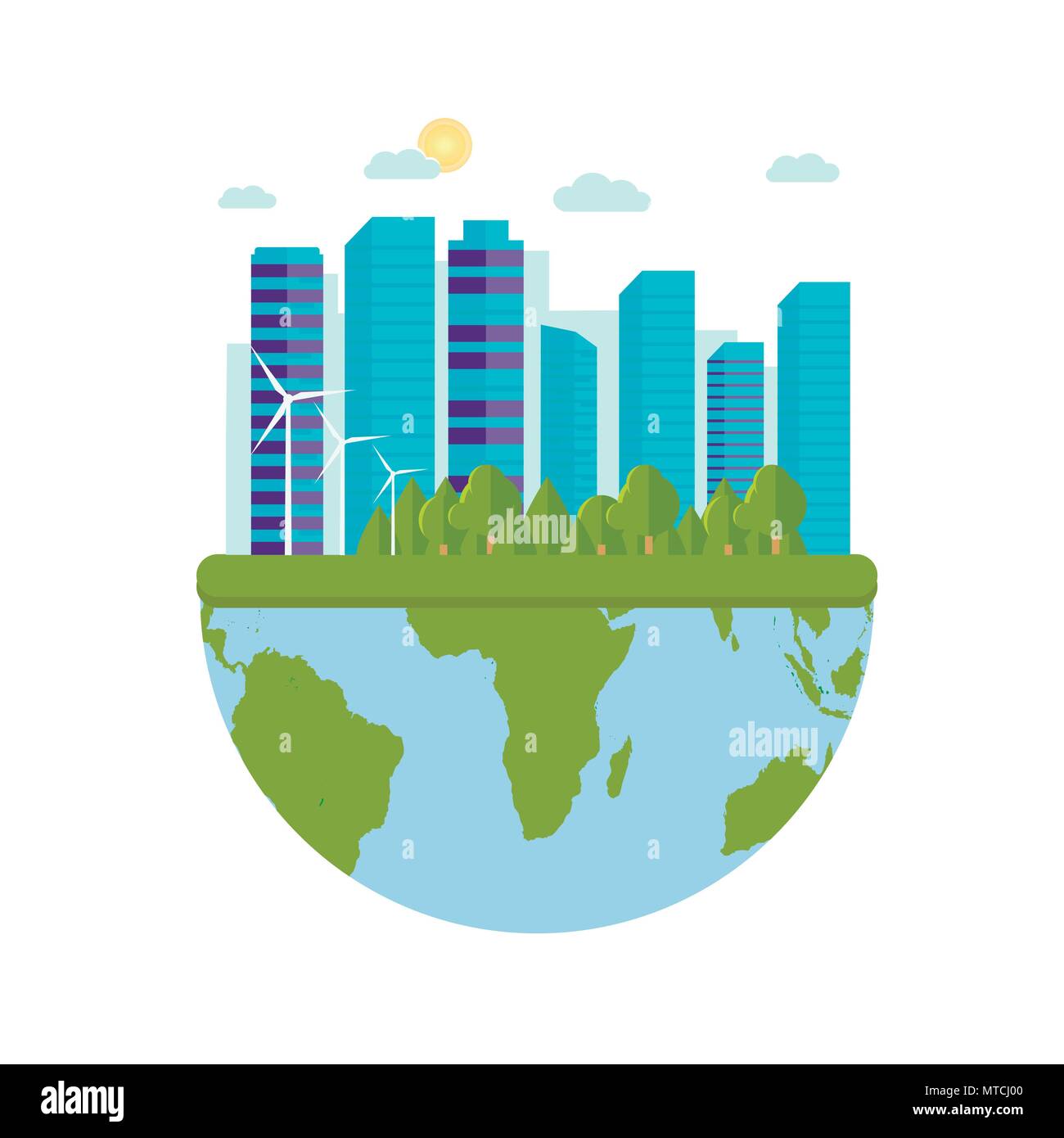 Happy World Environment Day Postcard With Green City Background Wind Turbine Eco Friendly Ecology Concept Save The Earth Stock Vector Image Art Alamy