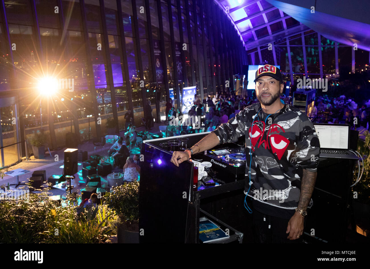 Radio 1 extra's DJ Target during the Liverpool v Real Madrid UEFA Champions  League Final at the official viewing party at Sky Garden, London Stock  Photo - Alamy