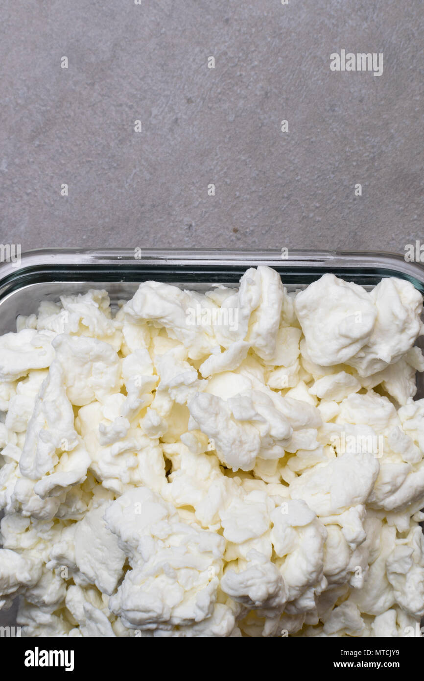 cottage cheese in glass bowl on the grey background Stock Photo Alamy