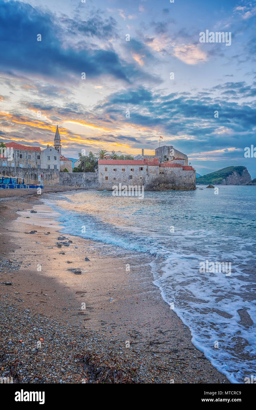 Budva's old town or stari grad is something like a mini Dubrovnik and star attraction for Montenegro's tourist season. Stock Photo