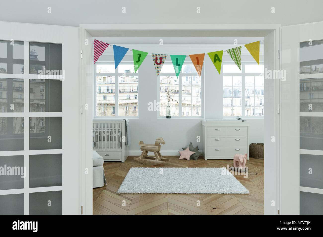 modern nursery with decorated Flags with name julia Stock Photo Alamy