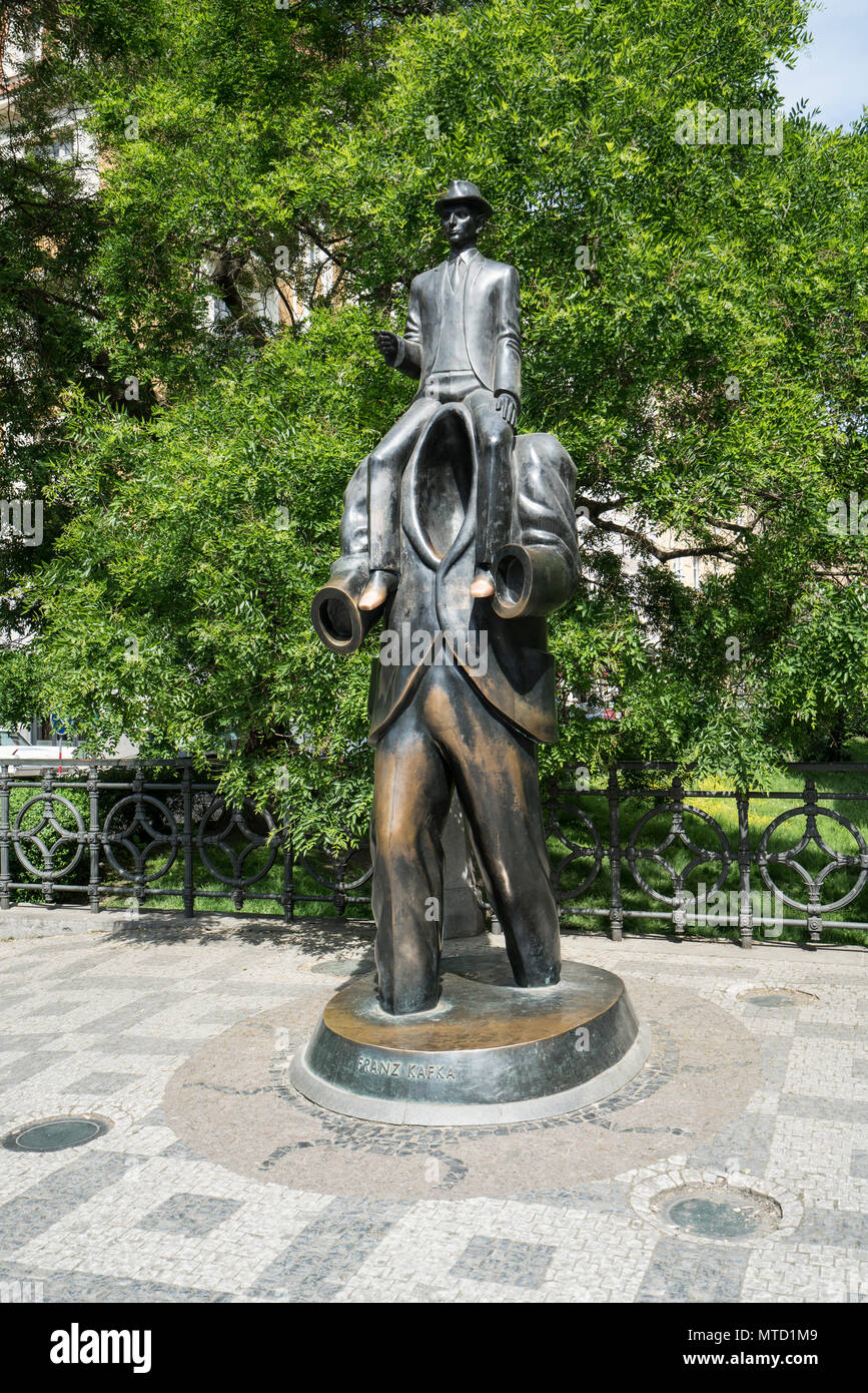The statue in bro0nzo by Franz Kafka in the Jewish quarter in Prague, Czech Republic Stock Photo