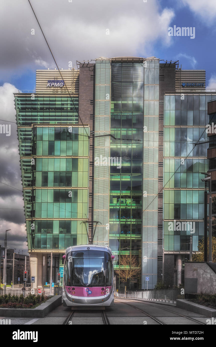 As tram waits at One Snowhill in Birmingham, UK Stock Photo