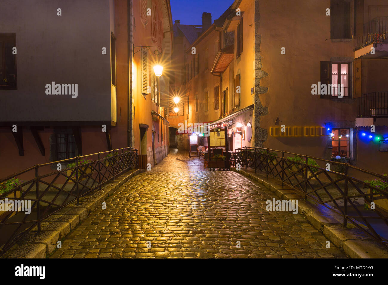 Night street in Old Town of Annecy, France Stock Photo - Alamy
